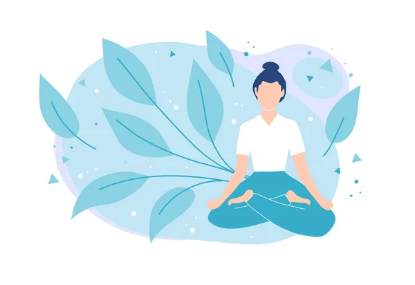 Yoga e meditazione. Ragazza seduta in posizione di loto . — Vettoriale Stock