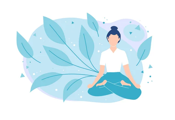 Yoga ve meditasyon. Lotus pozisyonunda oturan kız.