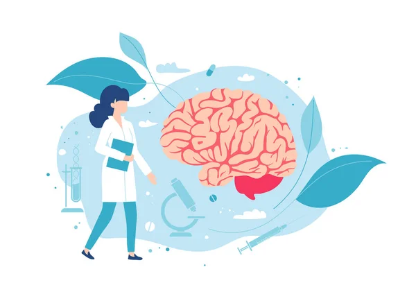 Doctor neurologist or neurosurgeon examines the brain. — Stock Vector