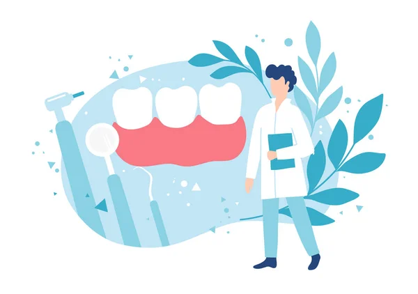 Tandheelkunde en gezonde tanden. Onderzoek door een tandarts. Hygiëne en mondverzorging. Rechtenvrije Stockvectors