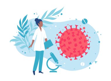 A microbiologist or virologist examines the virus. Laboratory bacteriological analysis