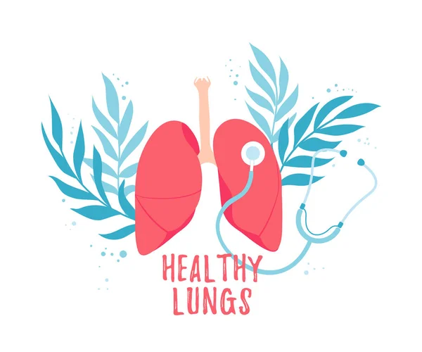 Η έννοια της πνευμονίας και ένα υγιές αναπνευστικό σύστημα. Παγκόσμια Ημέρα Υγιούς Λυγμού Διάνυσμα Αρχείου