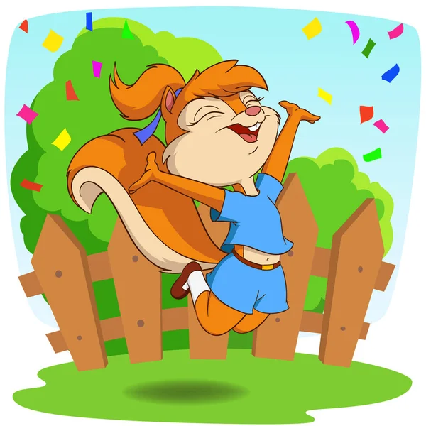 Cute cartoon squirrel in jump fly with background Stock Illustration