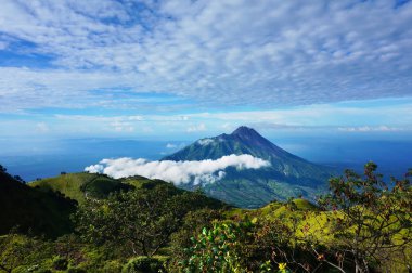 Manzaralı Mount Merapi, Selo, Java, Endonezya.