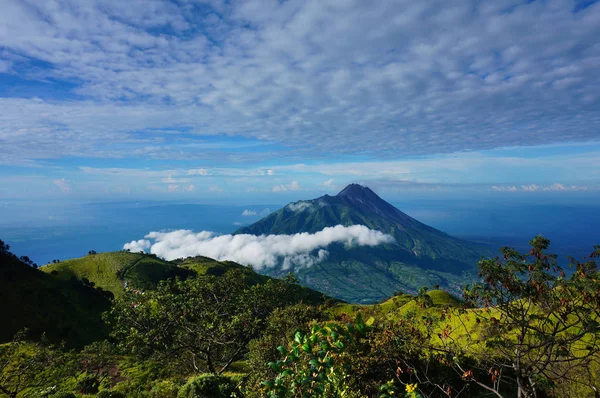 Μαγευτική Θέα Του Όρους Merapi Από Όρος Merbabu Ιάβα Ινδονησία — Φωτογραφία Αρχείου