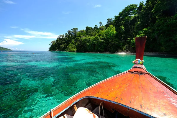 Paysage Beauté Mer Tropicale Andaman Sur Bateau Traditionnel Bois — Photo