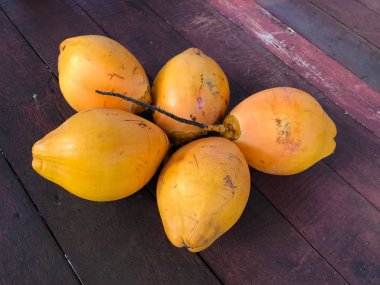 Ahşap Bank üzerine taze hindistancevizi.