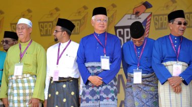 Pekan, Malezya - 28 Nisan: Başbakan Mohd Najib Abdul Razak üzerinde 28 Nisan 2018 Pekan, Pahang, Malezya yılında aday gün boyunca. O Meclis 14 genel seçimleri için 7 Nisan çözünmüş.