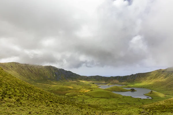 Vista Panorâmica Monumental Cordo Caldera Ilha Corvo Nos Açores Portugal — Fotografia de Stock