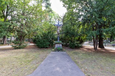 Prag, Çek Cumhuriyeti - 6 Eylül 2016 'da Çek Cumhuriyeti' nin Prag kentindeki Olsany mezarlığı içinde güzel bir yaz manzarası.