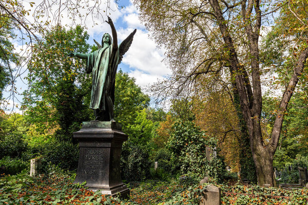 PRAGUE, CZECH REPUBLIC - SEPTEMBER 6: Beautiful summer view inside the Olsany graveyard in district three, Prague, Czech Republic on September 6, 2016.