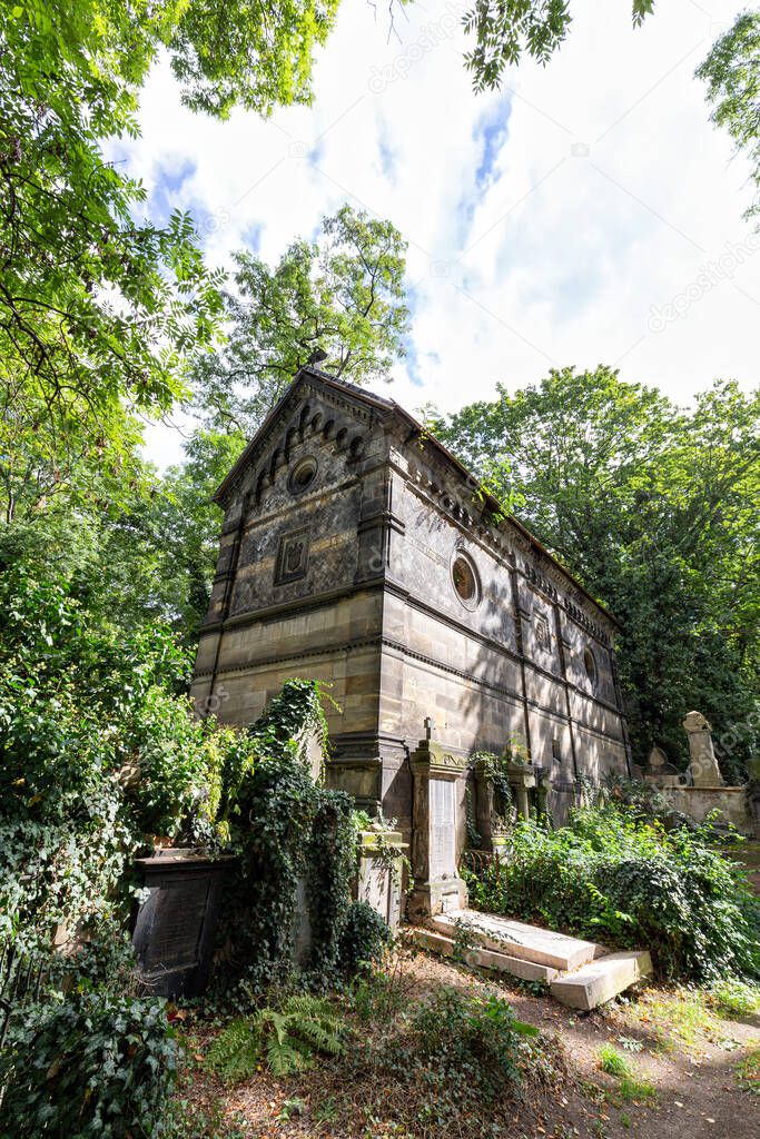 PRAGUE, CZECH REPUBLIC - SEPTEMBER 6: Beautiful summer view inside the Olsany graveyard in district three, Prague, Czech Republic on September 6, 2016.