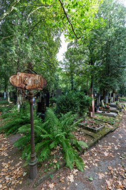 Prag, Çek Cumhuriyeti - 6 Eylül 2016 'da Çek Cumhuriyeti' nin Prag kentindeki Olsany mezarlığı içinde güzel bir yaz manzarası.