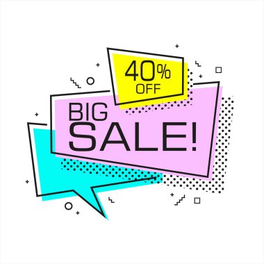 Daire şeklinde satışı büyük başlığı, fiyat etiketi, etiketi, rozet. Vektör çizim.