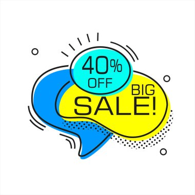 Daire şeklinde satışı büyük başlığı, fiyat etiketi, etiketi, rozet. Vektör çizim.