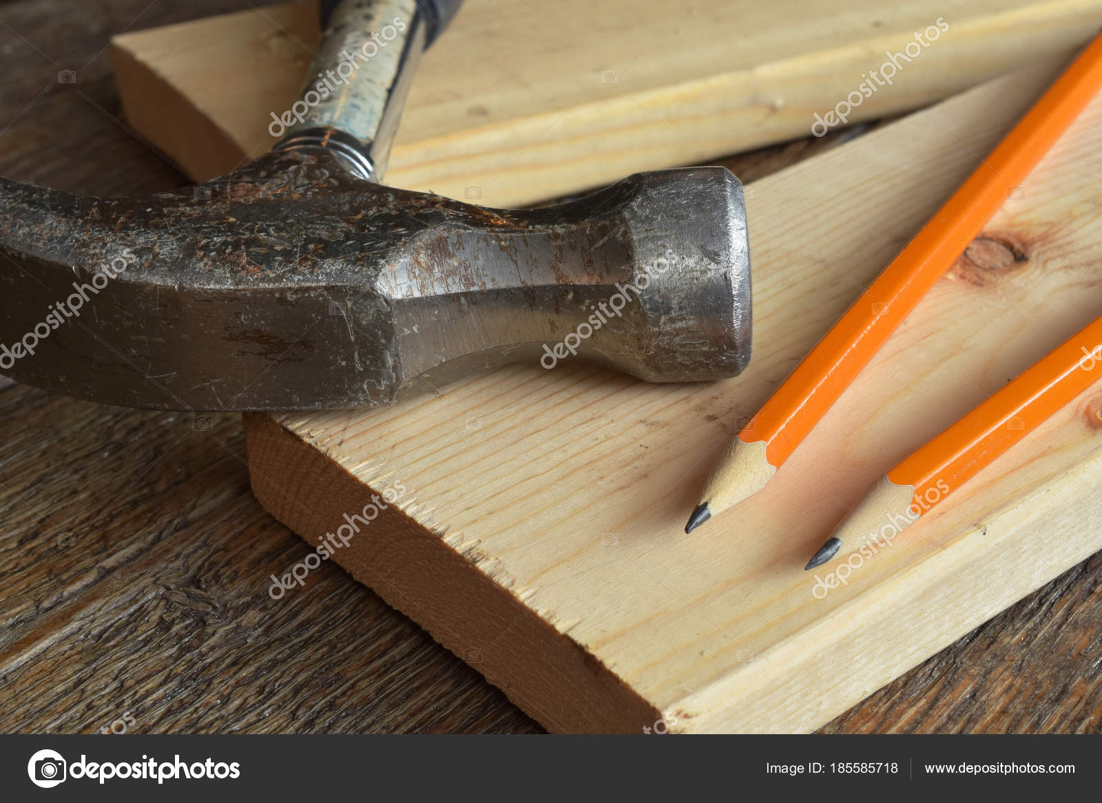 Close Image Hand Tools Wooden Carpentry Work Bench Stock Photo