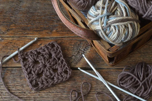 Een Close Beeld Van Een Gehaakte Granny Square Patroon Drie — Stockfoto