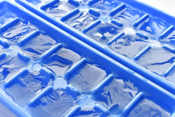 Close Image Ice Cubes Forming Blue Ice Cube Tray — Stock Photo, Image