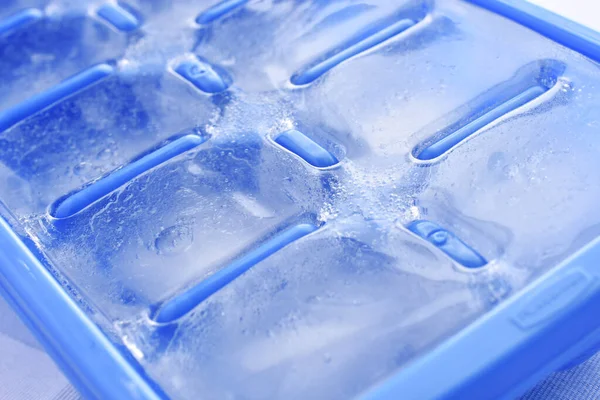 Close Image Ice Cubes Blue Plastic Ice Cube Tray — Stock Photo, Image