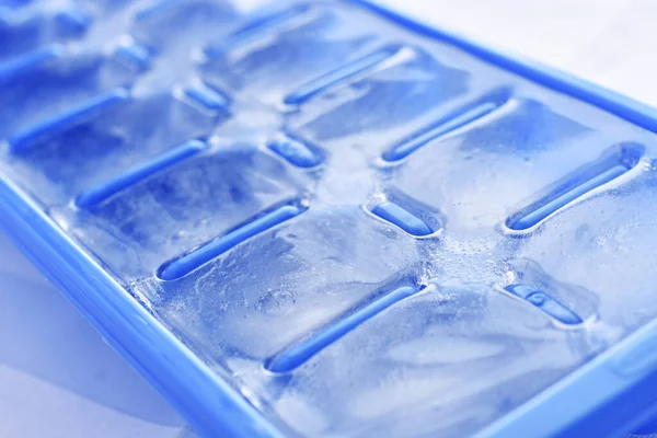 Close Image Ice Cubes Blue Plastic Ice Cube Tray — Stock Photo, Image