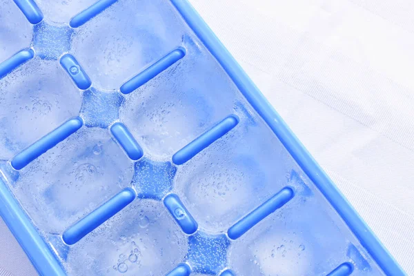 Close Image Ice Cubes Blue Plastic Ice Cube Tray — Stock Photo, Image