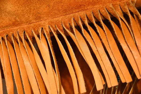 Close Image Fringe Old Vintage Style Leather Coat Made Moose — Stock Photo, Image