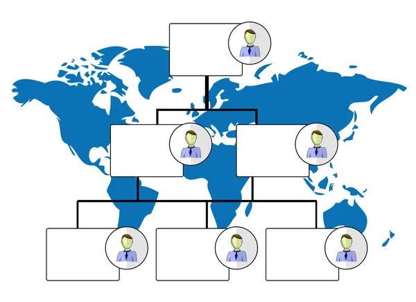 Ilustração do organograma com mapa do mundo — Vetor de Stock