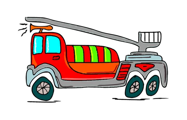 Ilustração desenhada à mão de um caminhão de bombeiros no fundo branco — Vetor de Stock