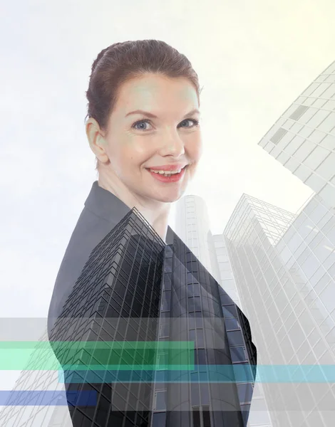 Young business woman with double exposure effect — Stock Photo, Image