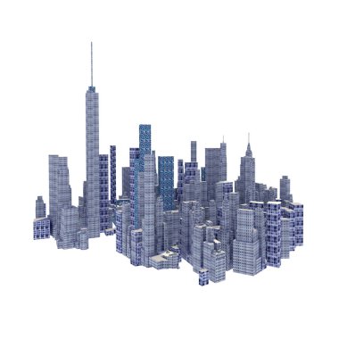 Beyaz arka plan üzerinde izole 3d şehir manzarası render
