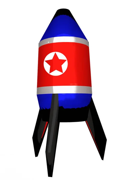 3d render of rocket with flag of North Korea isolated on white background — Stock Photo, Image