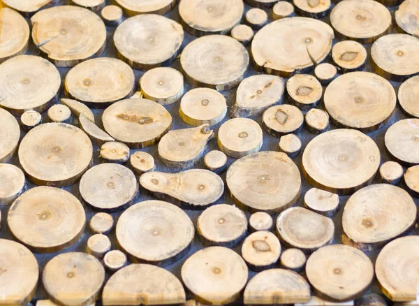 Pile of log wood circle background, closeup