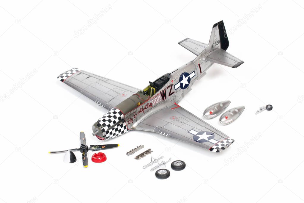 Scale model of P-51 Mustang fighter in WWII.