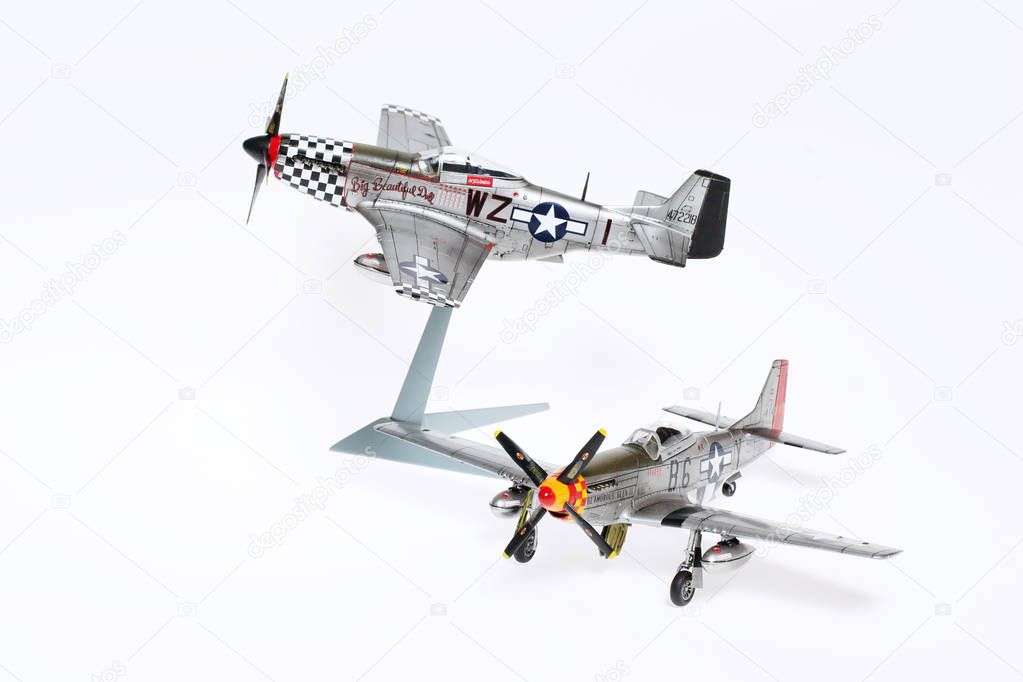 Scale model of P-51 Mustang fighter in WWII.