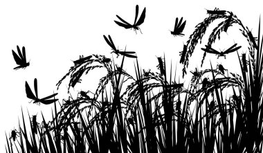 Locusts on rice silhouette clipart