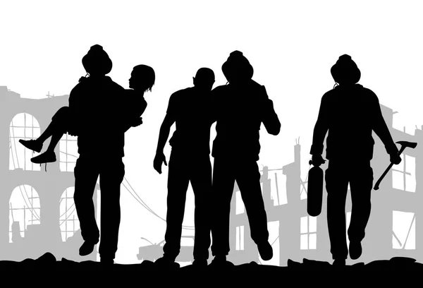 Illustration silhouette pompiers — Image vectorielle