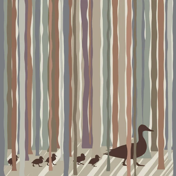 Familia de pato de madera — Vector de stock