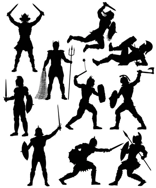 Gladiator silhouettes — Stock Vector