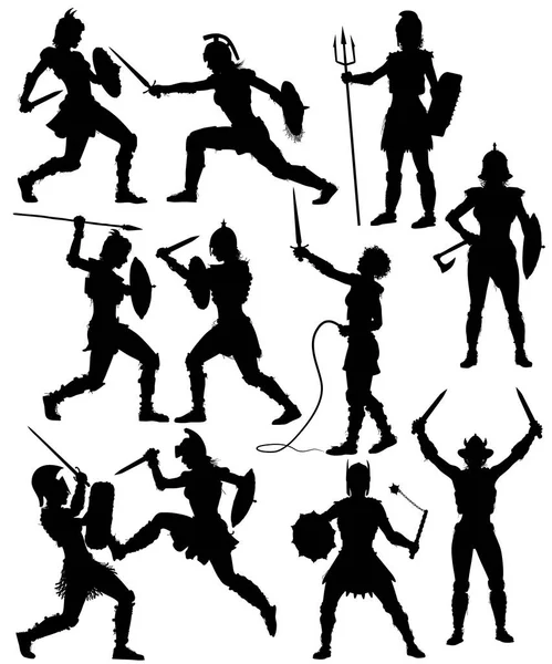 Gladiatorinnen-Silhouetten — Stockvektor