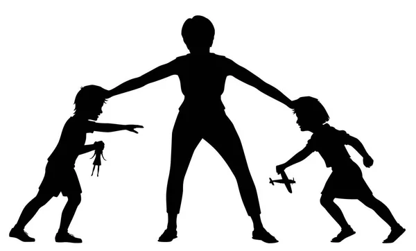 Sibling rivalry silhouette — Stock Vector