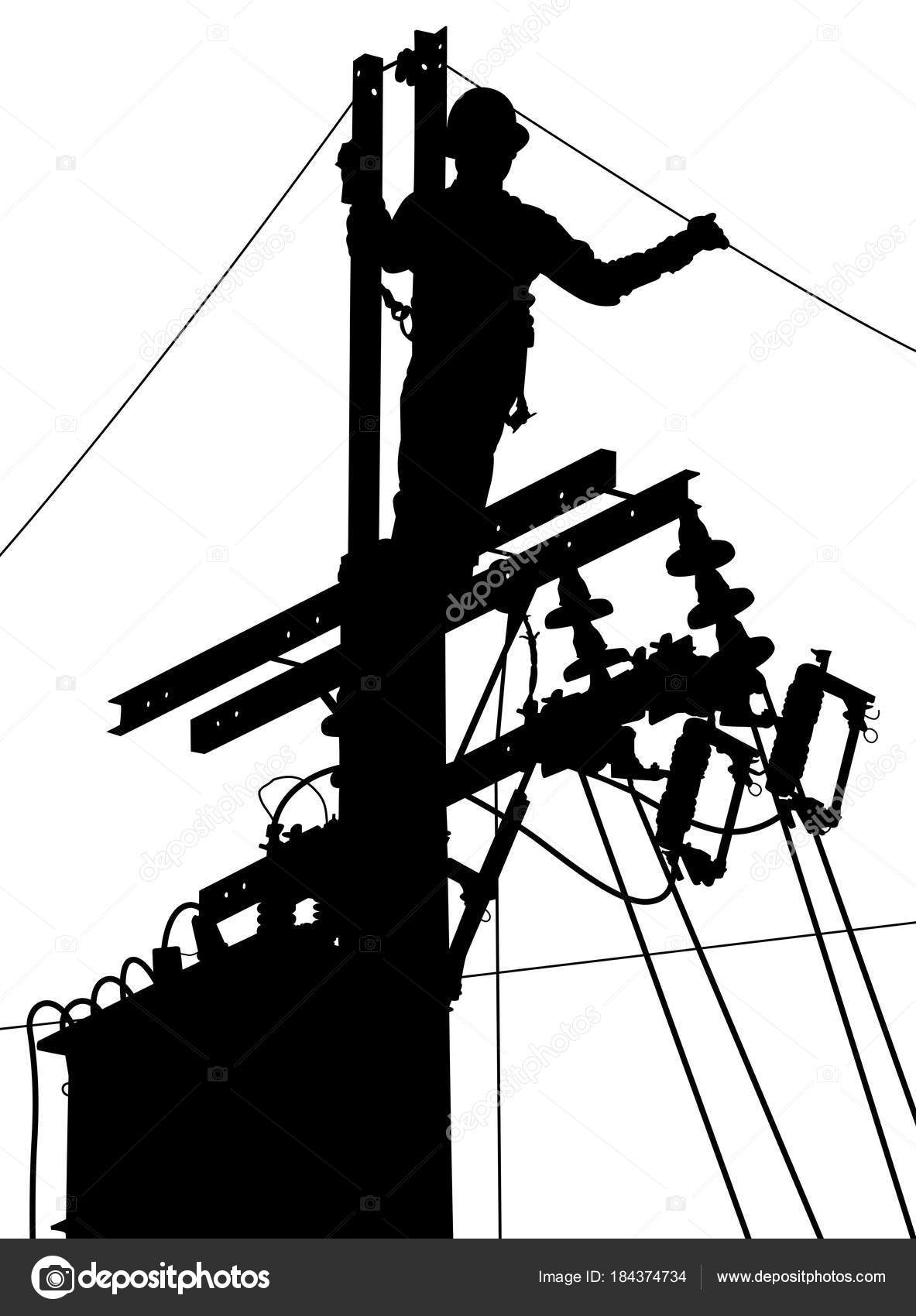 Download Electricity utility worker silhouette — Stock Vector © Tawng #184374734
