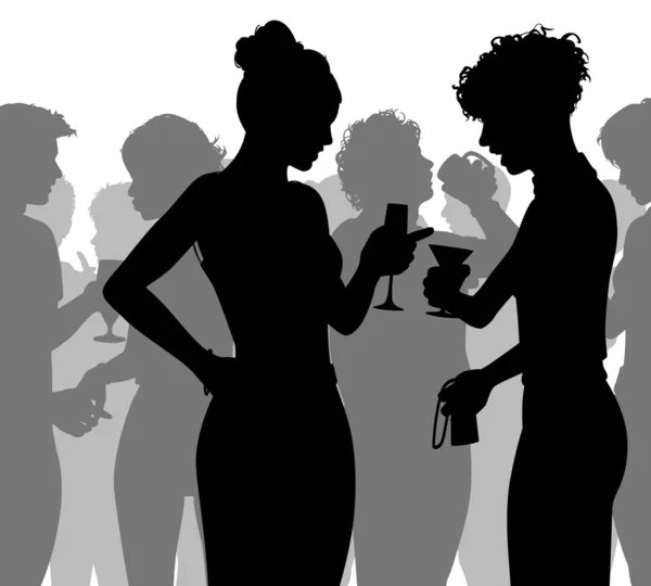 Silhouette Vectorielle Modifiable Personnes Amusant Une Fête Bondée Avec Toutes — Image vectorielle