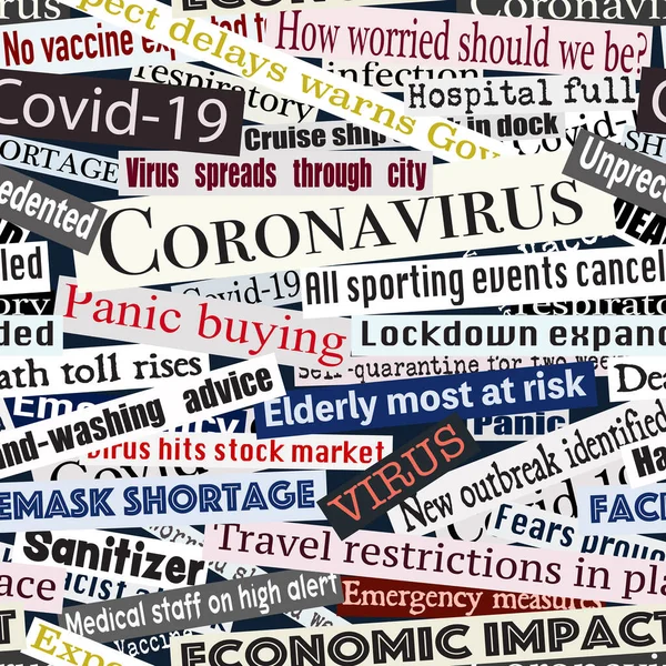 Seamless Tile Editable Vector News Headlines Coronavirus Outbreak — Stock Vector