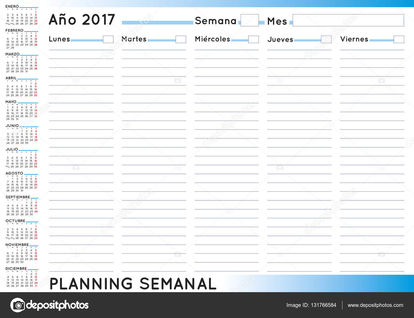 Weekly planner 2017 spanish — Stock Vector © alfonsodetomas 131766584