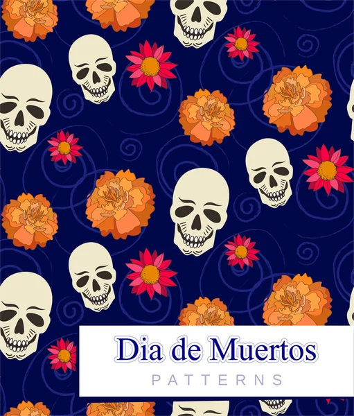 Dia de Muertos-patroon-bloem en schedel — Stockvector