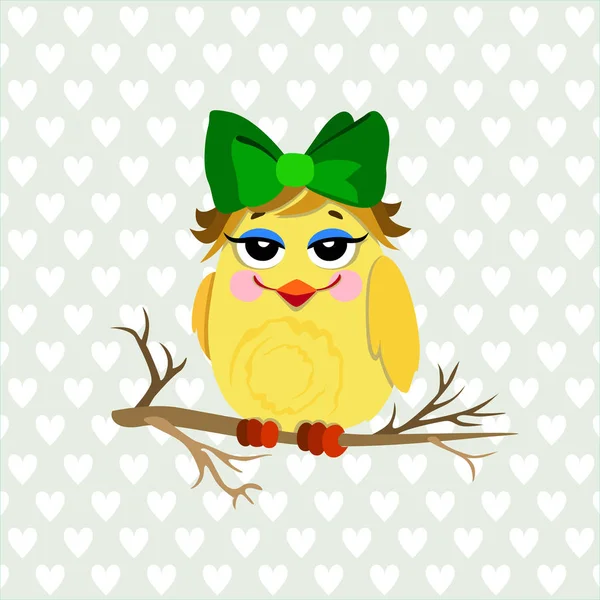 Bir dal üzerinde oturan bir komik karakter kuş çizimi