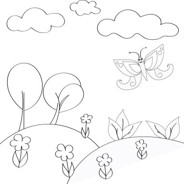 Doğa bir arka plan üzerinde çocuk boyama unsurları