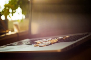 Gümüş ve altın bitcoin klavye