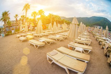 Türkiye, Icmaler, Ağustos 2017: Türkiye'de bir plajda şezlong güneş