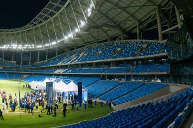 Rusya, Moskova, Ekim 2017: Moscowe yeni inşa edilmiş Dinamo stadı nda alan sunum